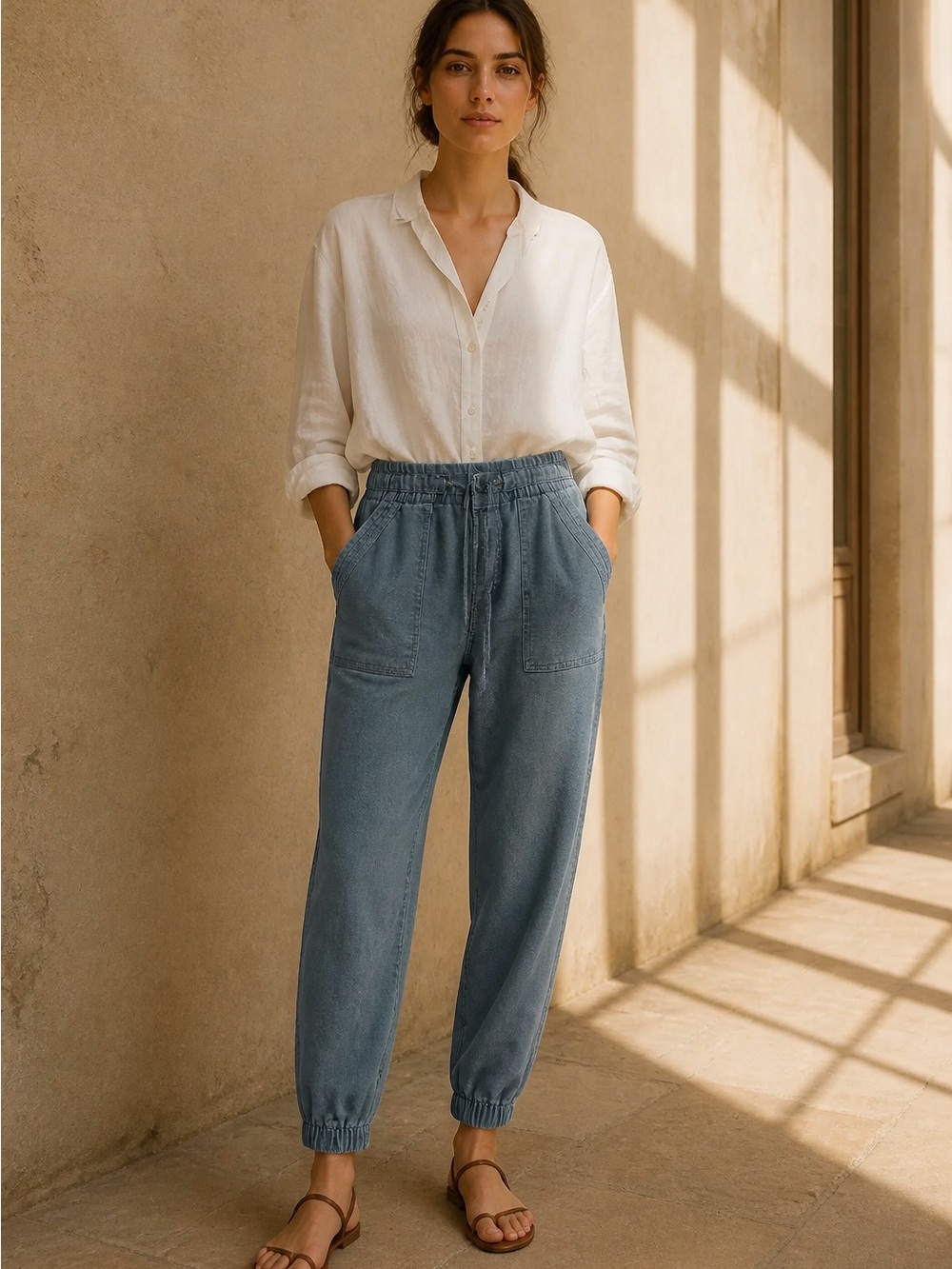Tinseltown Women’s Small Blue Elastic-Waist Women's Jogger Jeans Tapered Legs